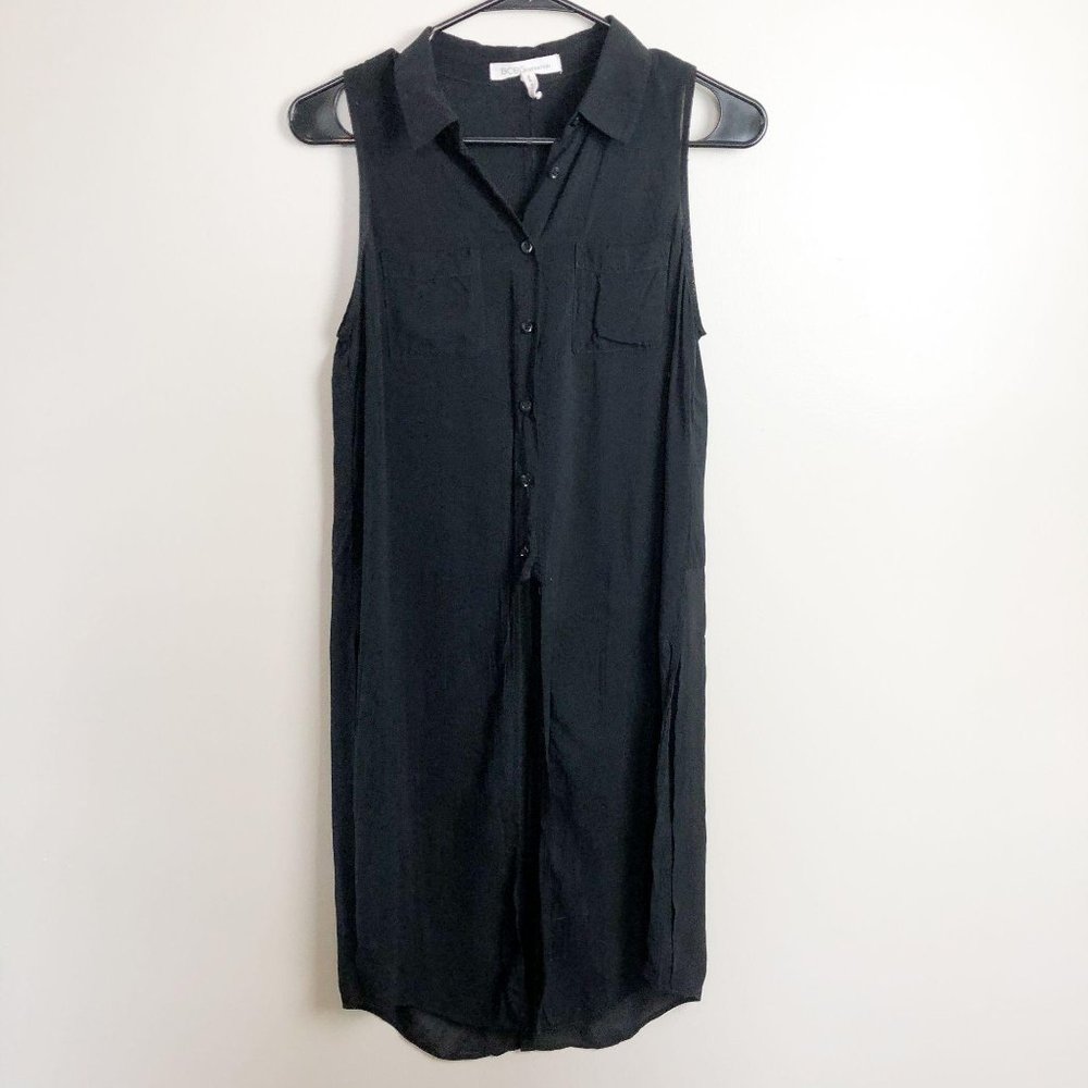 BCBGMaxazria Tunic Split Hem Button Down Top
